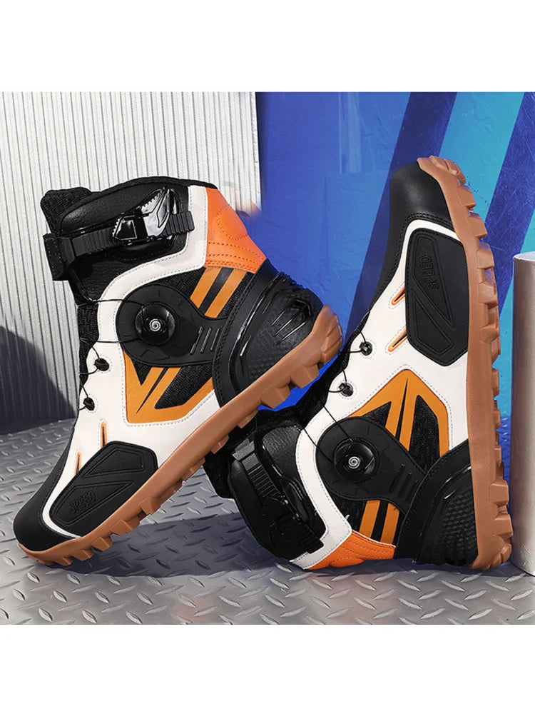 Summer Retro Mountain Off-road Motorcycle Riding Boots Men Motorbike Motocross Cycling Shoes With Gear Shift Pad Rubber Sole