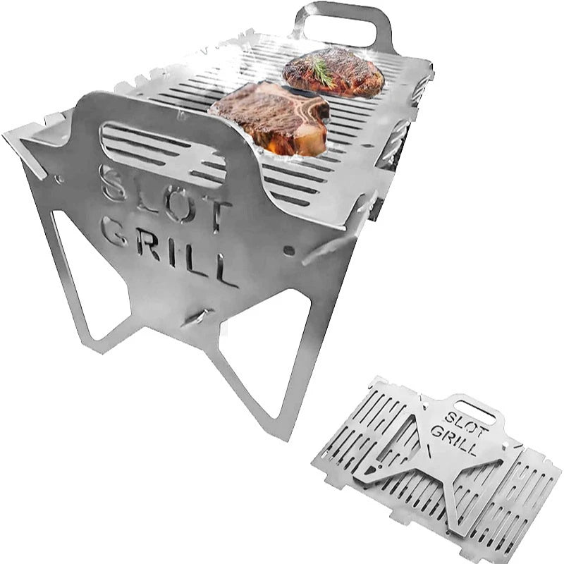 Outdoor Camping Folding Barbecue Stainless Steel Portable Charcoal Barbecue Grill Outdoor Camping Tools Durable with Handles