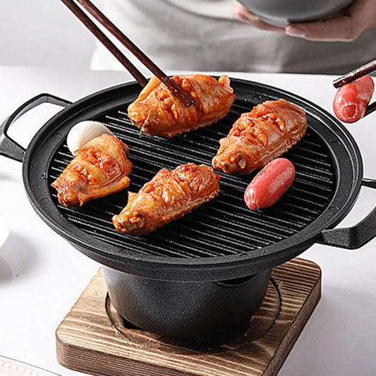 1 Set Grilling Plate Furnace Smoke-Free Barbecue Stove Wooden Board Non-Stick Aluminum Durable Easy Storage Space-Saving Indoor