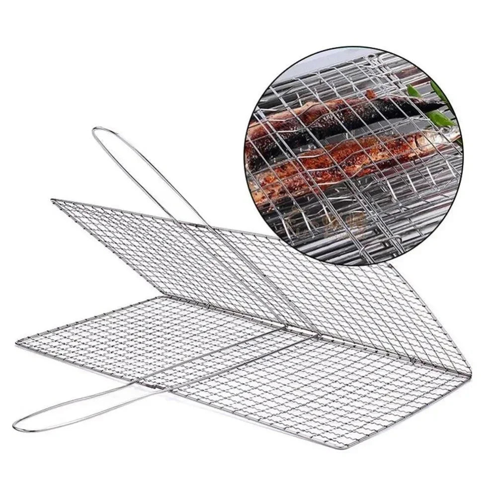 Silver Steak Meat Fish Net Size BBQ Net Tools Vegetable Barbecue Grilling Basket Grill  Rotisserie Grill  Barbecue Grill  Cucina