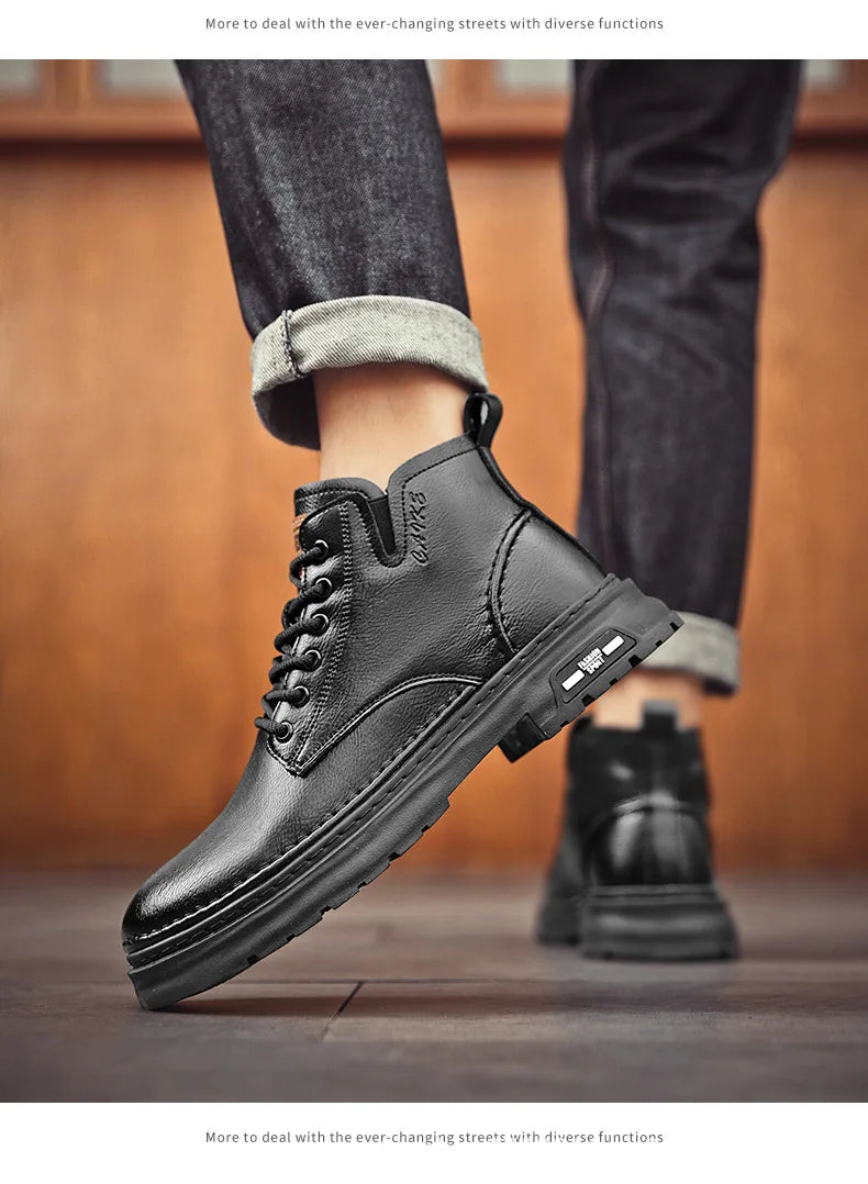 Luxury Men Ankle Boots Retro British High-top Men Boots Fashion High Quality Leather Shoes 2024 New Outdoor Men Motorcycle Boots