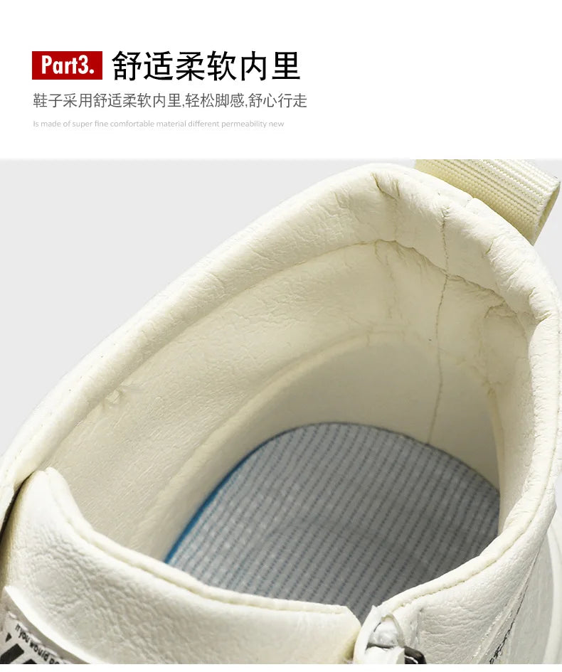 Leather Boots for Men Zipper Man Sneakers Fashion Ankle Boots High Top Man Boots Solid Sports Shoes 2024 Trend Motorcycle Boot