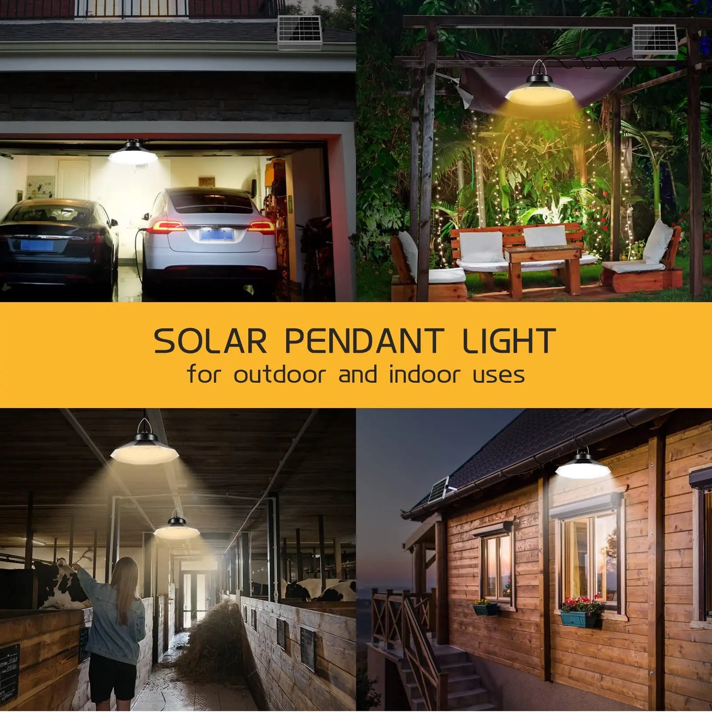 Solar Pendant Lights with Sensor Shed Lamp Indoor Remote Daytime Available for Barn Garage Solar Powered Outdoor Light