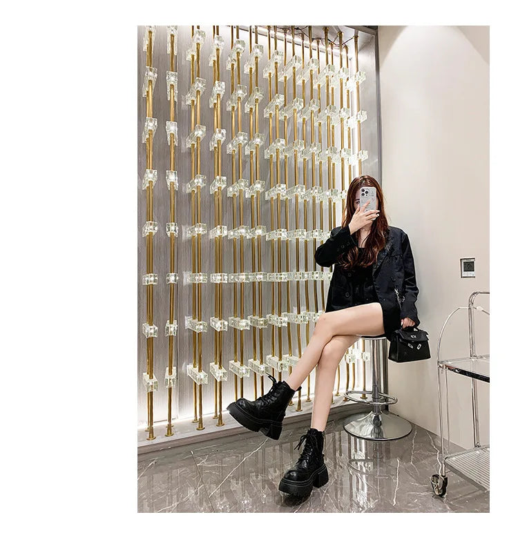 Boots Woman 2025 Trend Female Shoes Winter New British platform Lace up zipper ankle boots Plush Flat Heel Motorcycle boots