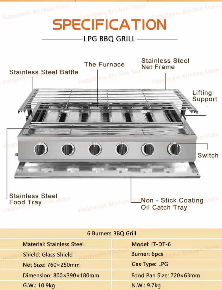 Smokeless Infrared BBQ Grill Stainless Steel Roast Stove Outdoor Barbecue Cooking Oven Glass Cover Adjust Height Hiking Kitchen