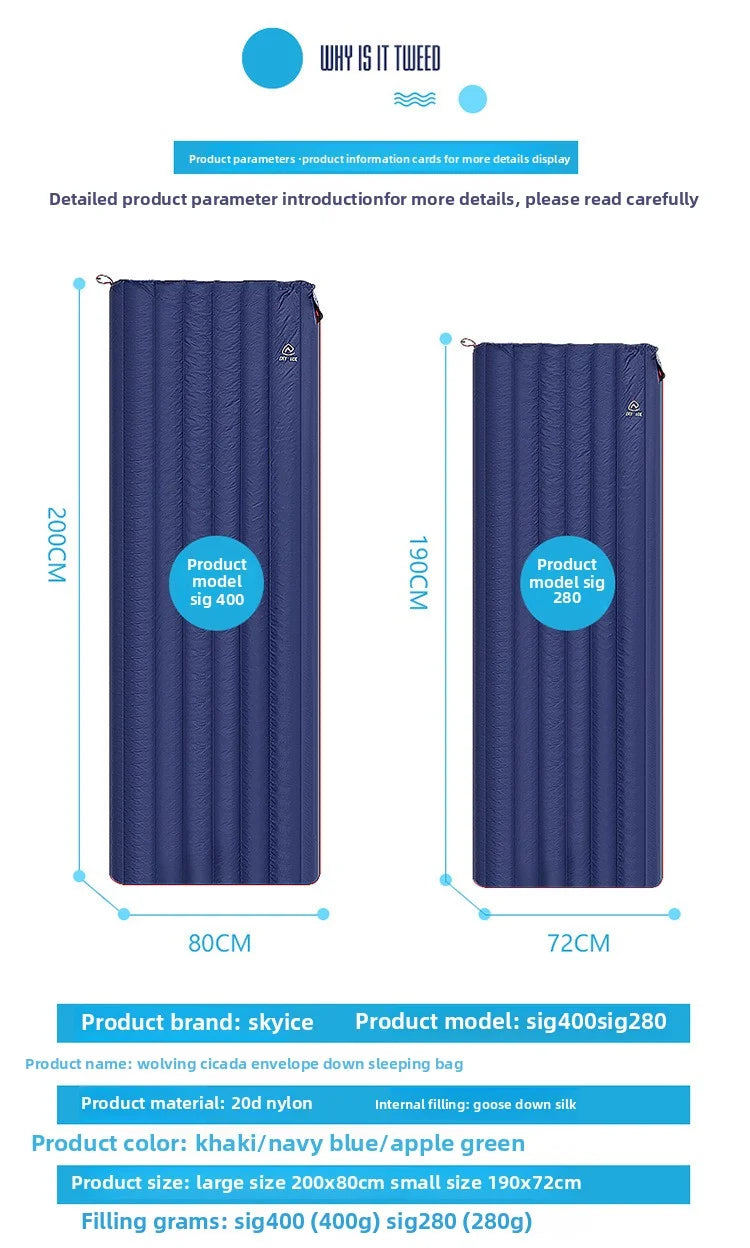 SKY ICE Lightweight Down Sleeping Bag White Goose Down Camping Portable