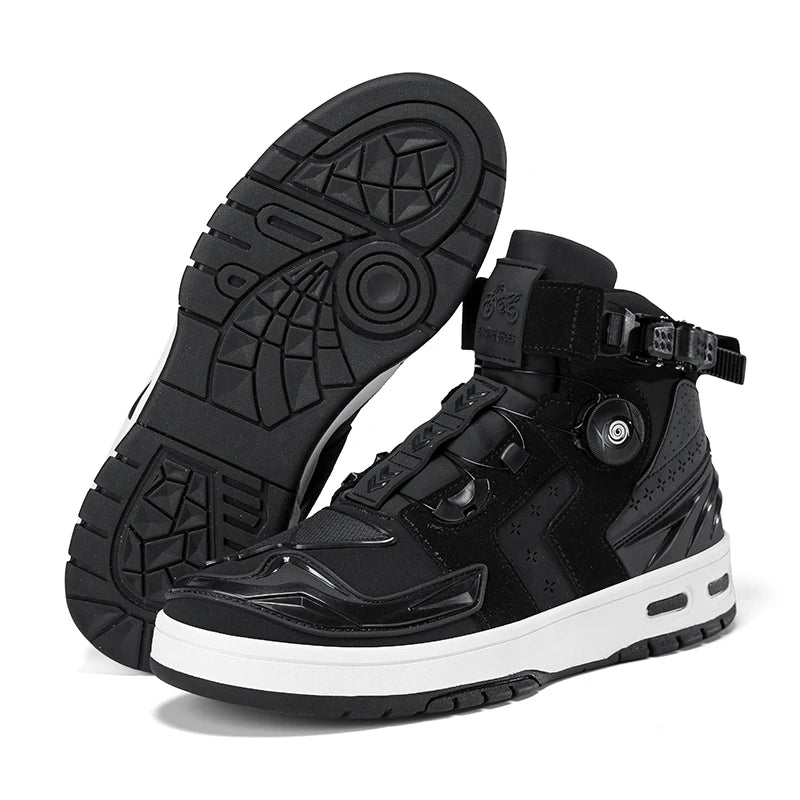 New Men's Motorcycle Boots Ankle Motocross Racing Shoes black Breathable Biker Boots Anti-slip Shoes Leather Motorcyclist Boots