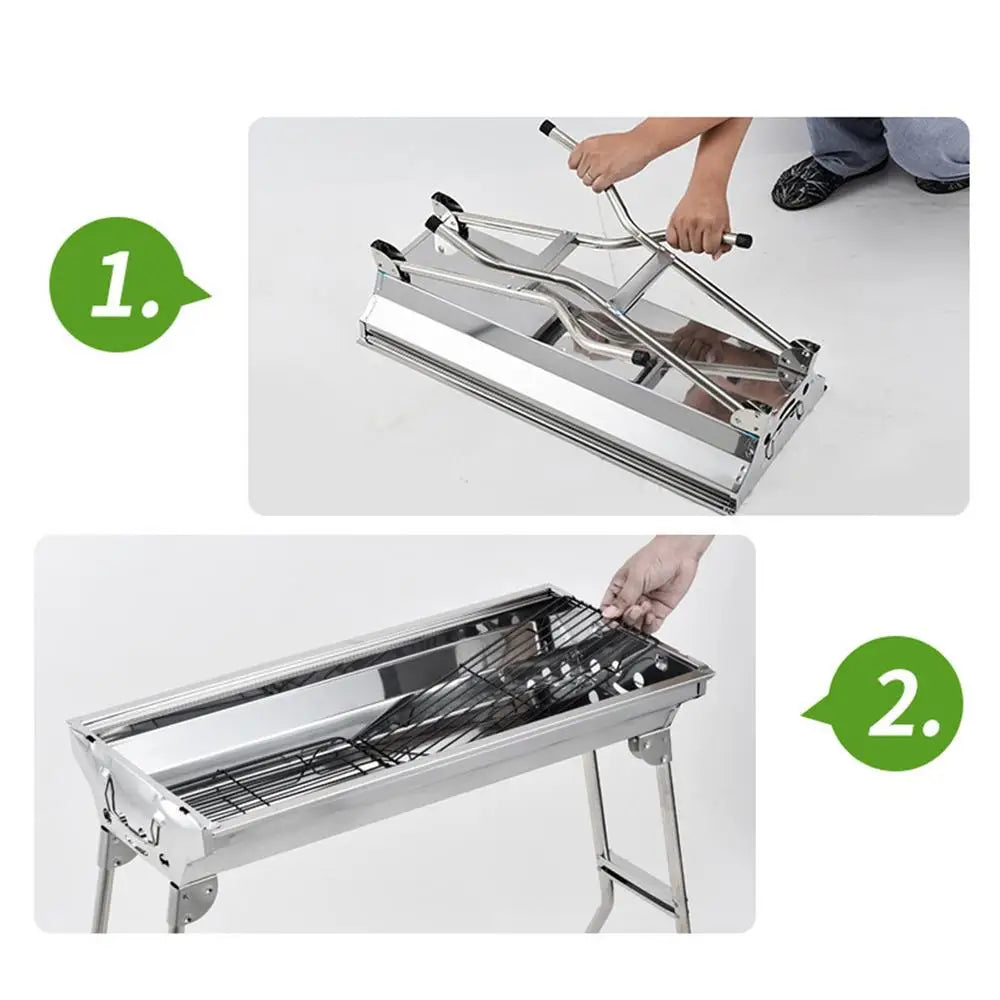 Folding Portable Barbecue Charcoal Grill Stainless Steel Large BBQ Grill Tool For Outdoor Cooking Camping Picnics Beach
