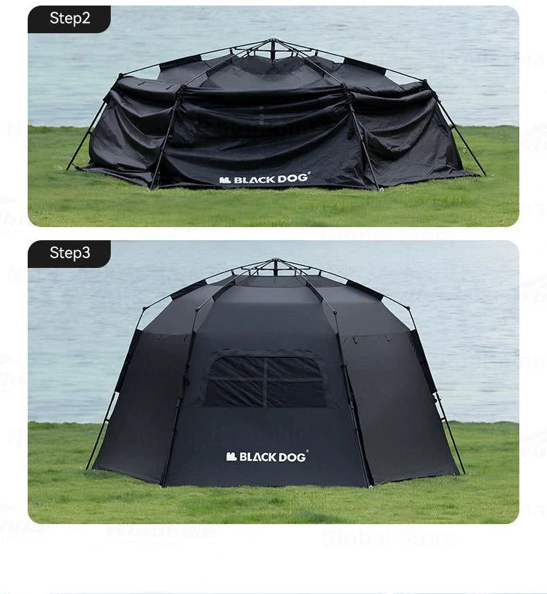 Naturehike Blackdog Automatic One-touch Tent Outdoor Camping Hexagonal Dome Tent Quick Open Waterproof Black Coated Sunscreen