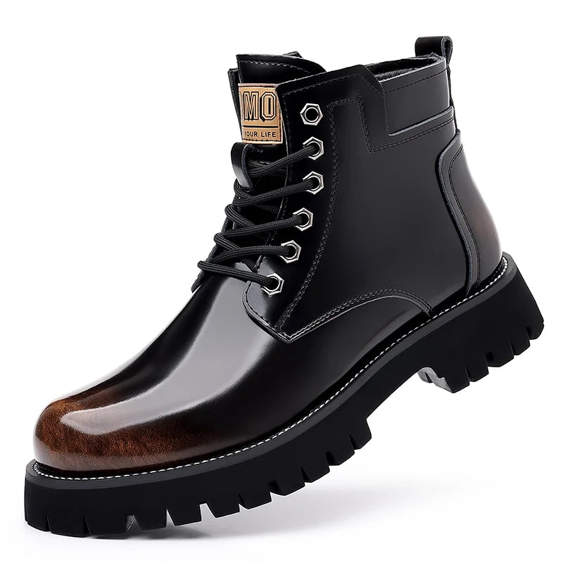 Hot Selling Men's Leather Boots Winter Thick Bottomed Work Boots British Style High Top Shoes Men's Retro Business Boots
