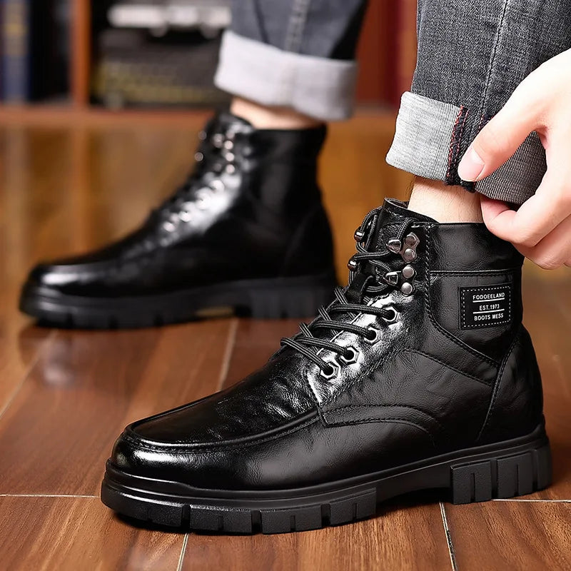 Winter Cotton Shoes Men Fashionable High-top Wear-resistant Shoes Thick-soled Plus Velvet Snow Boots Outdoor Non-slip Work Boots