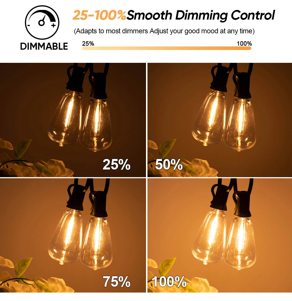 ST38 LED Solar String Light Dimmable Outdoor Shatterproof Garden Solar Powered String Lights with Remote Bistro Cafe Camping Dec