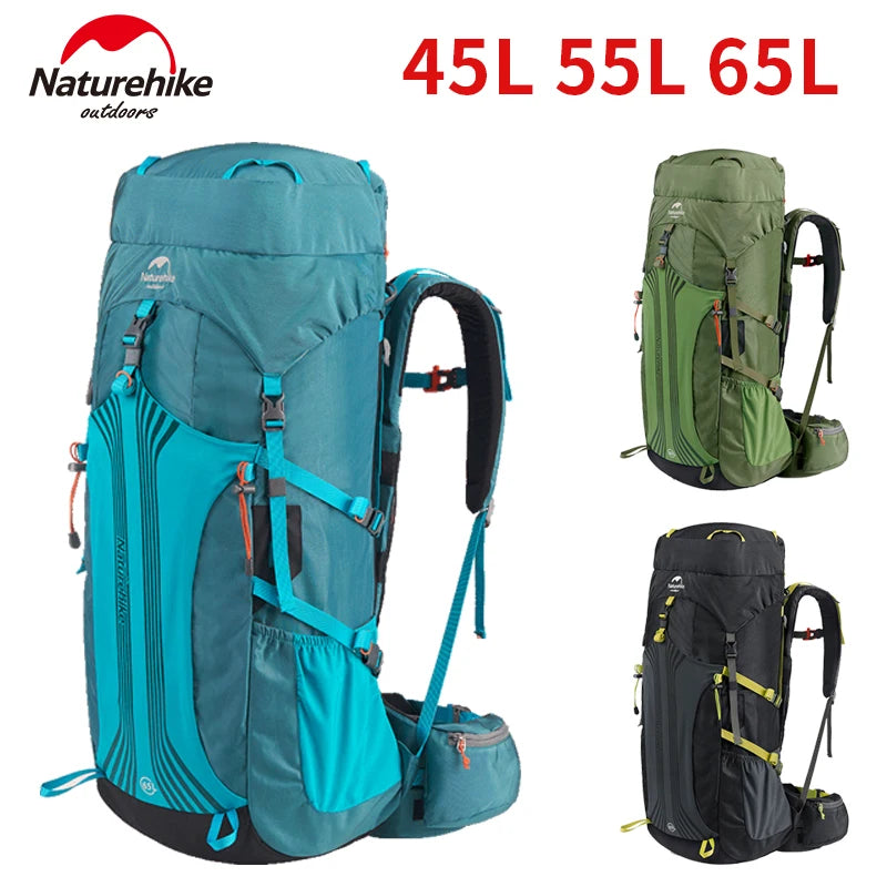 Naturehike Hiking Backpack Waterproof 45/55/65L Knapsack Climbing Travel Outdoor Sports Large Capacity Nylon Bag With Rain Cover