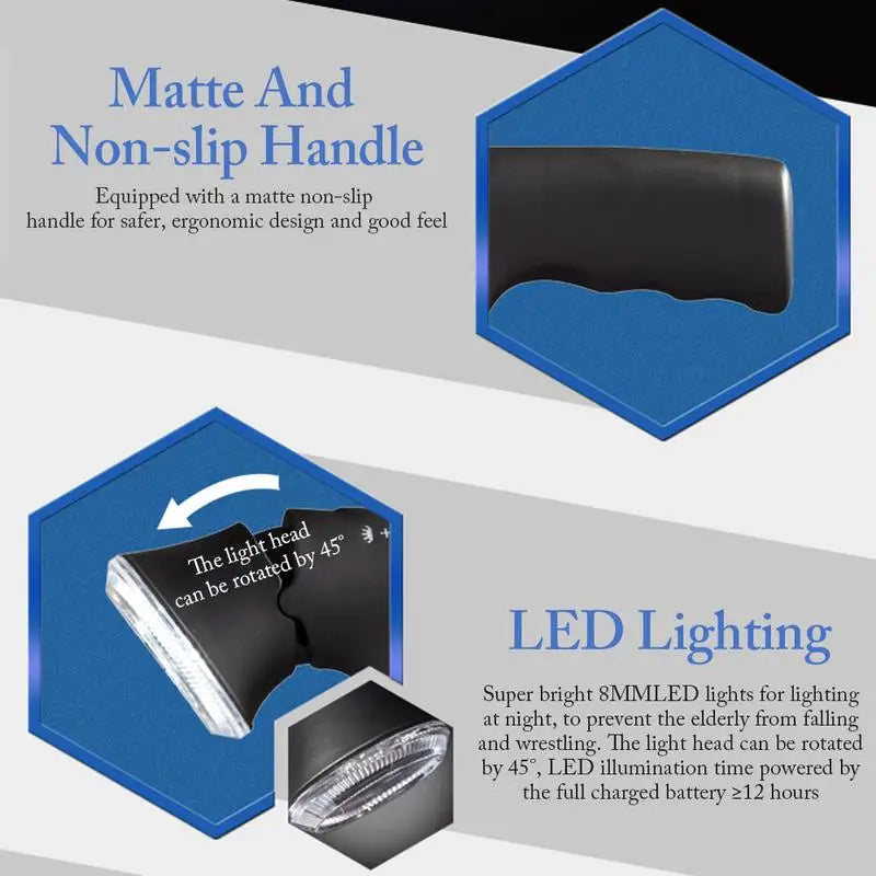 CollapsibleTelescopic Cane Cushionable Handle Elder Cane LED With Alarm Walking Trusty Sticks Crutches For Disabled And Elderly