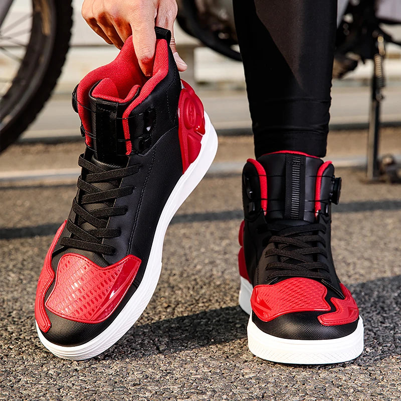 Men Motorcycle boots Breathable Anti-fall Rider Road Racing Casual Shoes Boots Gear Shift Rubber Sole black Motorbike Shoes