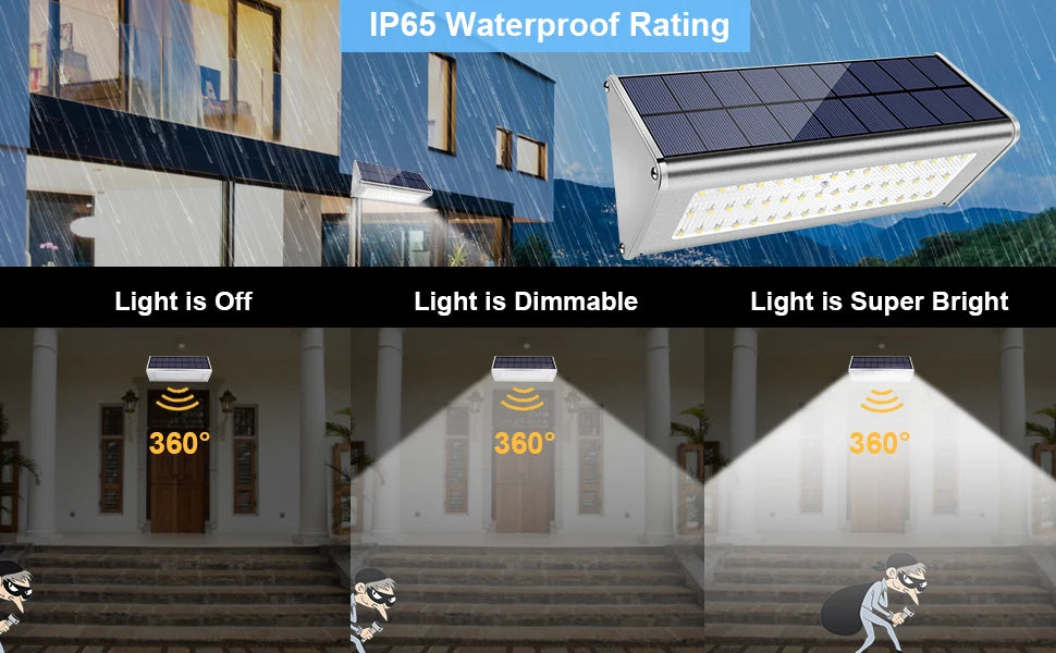 1100LM Solar 48Led Light Outdoor WaterProof Aluminum Radar Motion Sensor Lighting Lamp for Wall Security Yard Patio Fence Porch