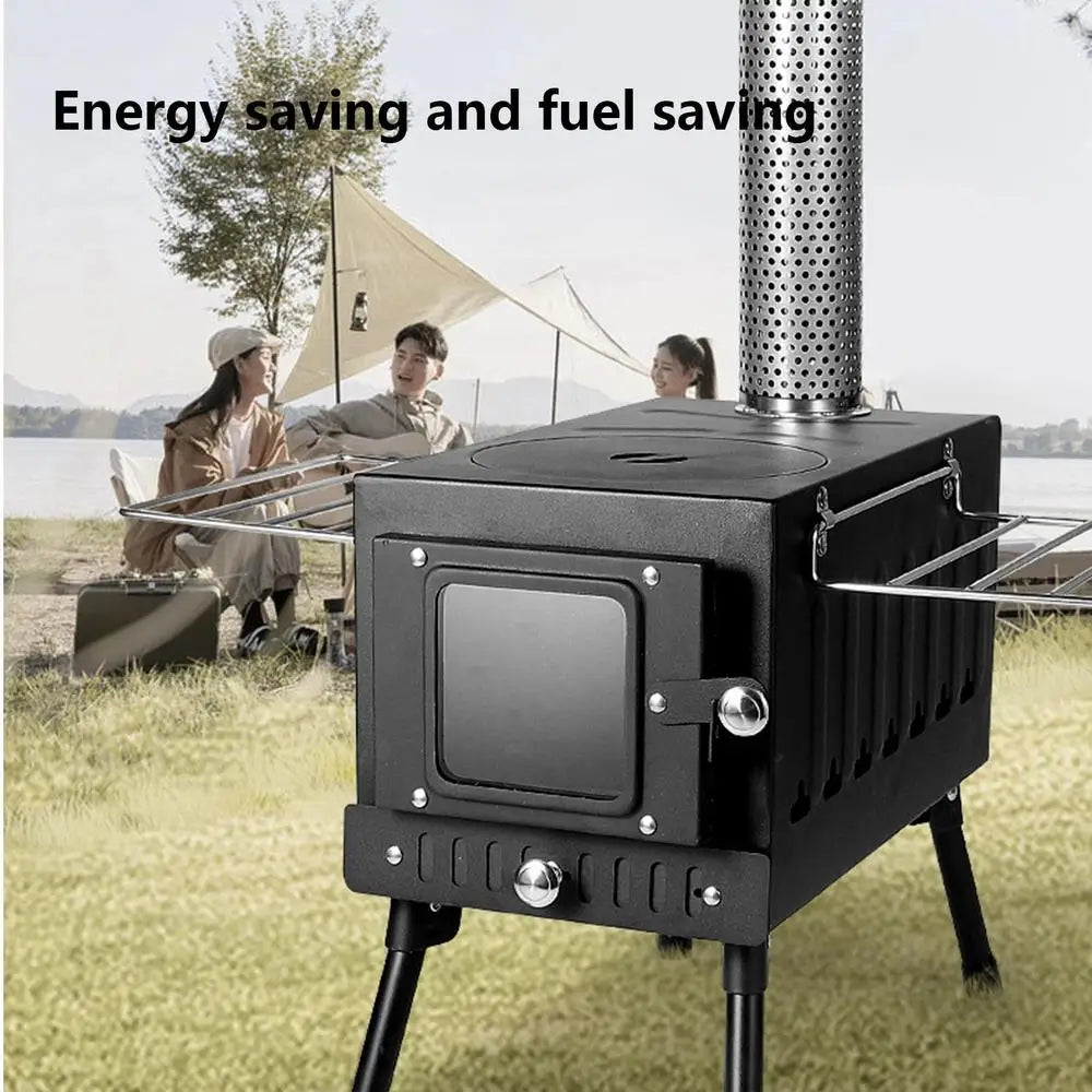Camping Firewood Stove Portable Tent Wood Burning Stove With Chimney Folding Fire Wood Heater BBQ Stove Grill For Camp Fishing