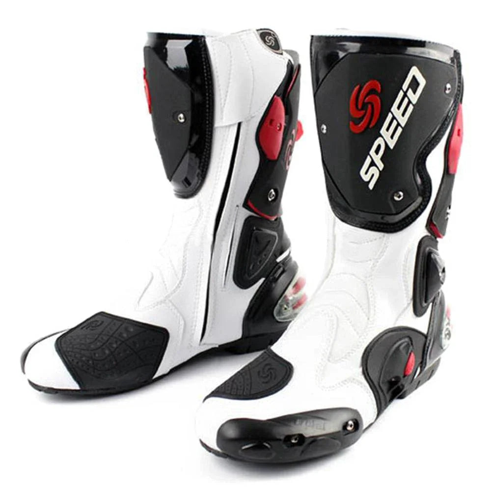 Men's Motorcycle Boots Riding Drop Protection Top Quality Black/White/Red Large Size 40-45 B1001 Motocross Shoes
