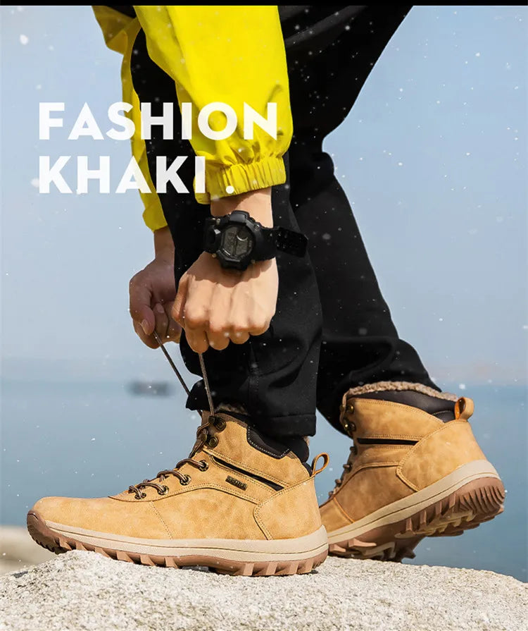 Winter Men Boots Waterproof Leather Plush Super Warm Snow Boots Men Sneakers Outdoor Hiking Boots Men Ankle Boots Big Size 38-48