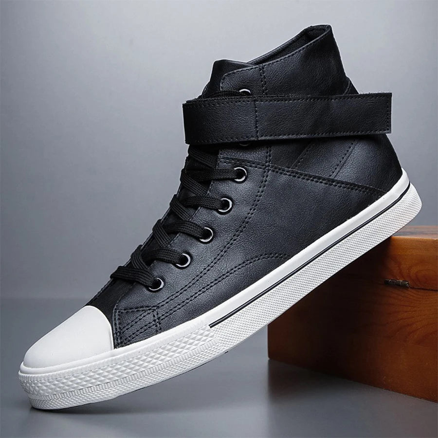 Ankle Boots Men Black PU Leather Shoes Autumn Winter Comfortable Platform Casual Shoes High-top 2022 Fashion Leahter Boots Man