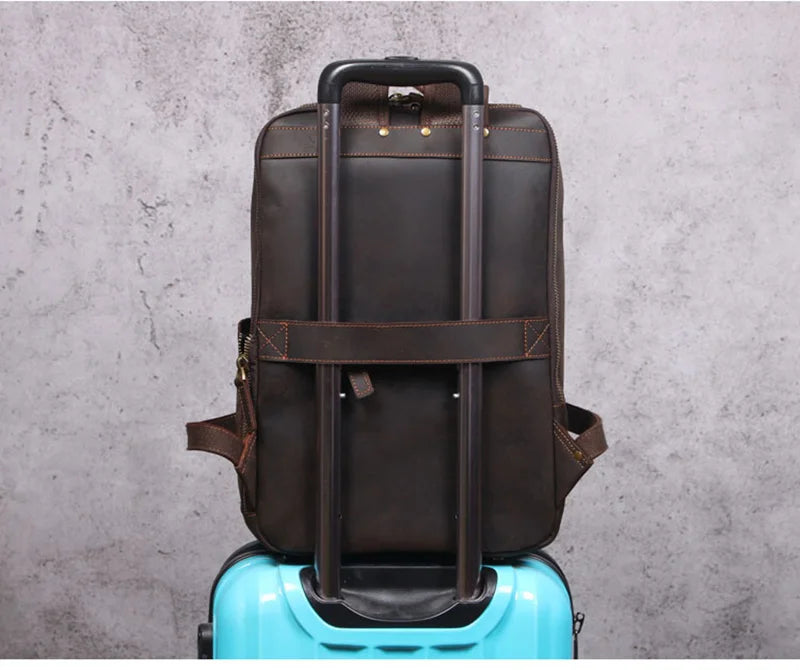 Vintage Crazy Horse Genuine Leather Backpack Men Backpack Laptop Leather Daily Bagpack Male Rucksack Trave Hiking Knapsack Large