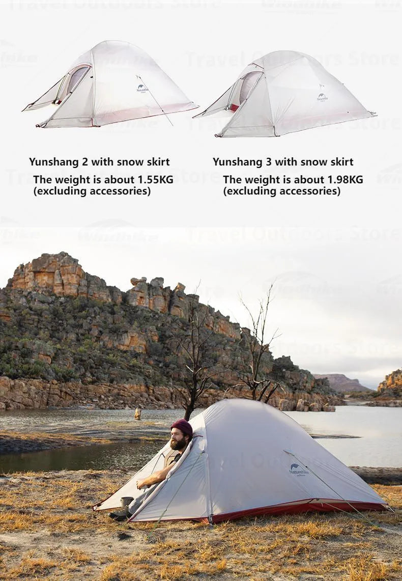 Naturehike Cloud Up Hiking Tent 210T/20D Silicone Double Layer 2 People Tent Ultralight Portable Aluminum Pole Camping Tent