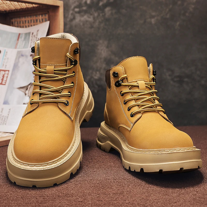 New Arrival Mens Ankle Boots Fashion Comfortable Motorcycle Boots Leisure Walk Male Basic Boots Outdoor High Top Shoes Sneakers