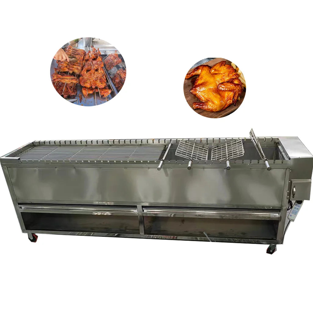 Chinese Stainless Steel Commercial Automatic Pig Meat Rotisserie Charcoal Bbq Grill Machine For Restaurant