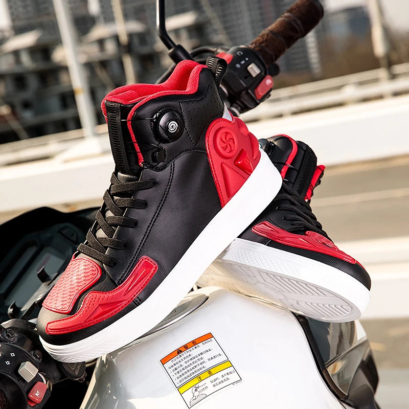 Men Motorcycle boots Breathable Anti-fall Rider Road Racing Casual Shoes Boots Gear Shift Rubber Sole black Motorbike Shoes