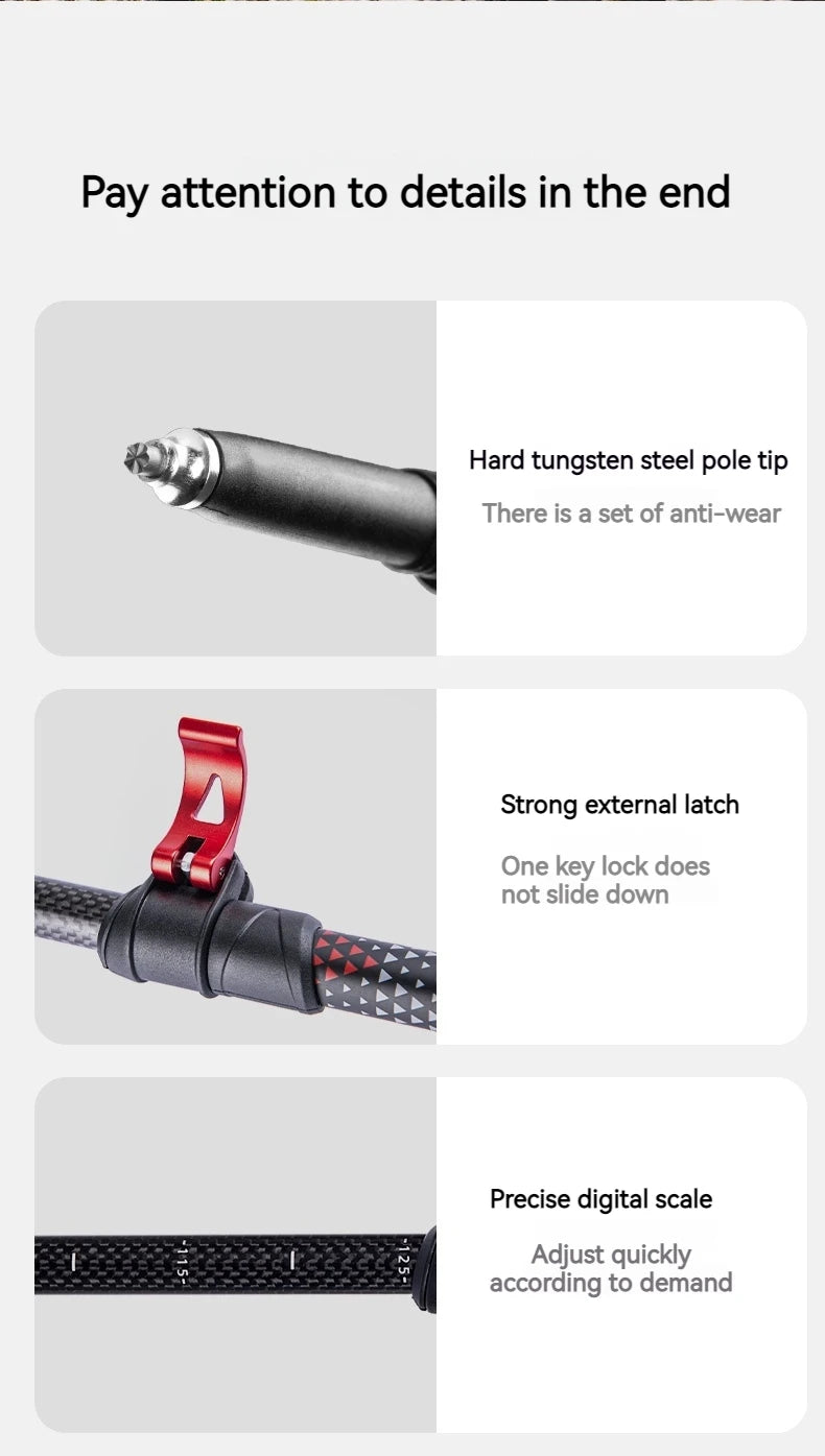 Naturehike Trekking Pole 2pcs 62-135cm 3Sections Carbon Fiber Telescopic Walking Stick Outdoor Hiking Canes Ultralight Climbing