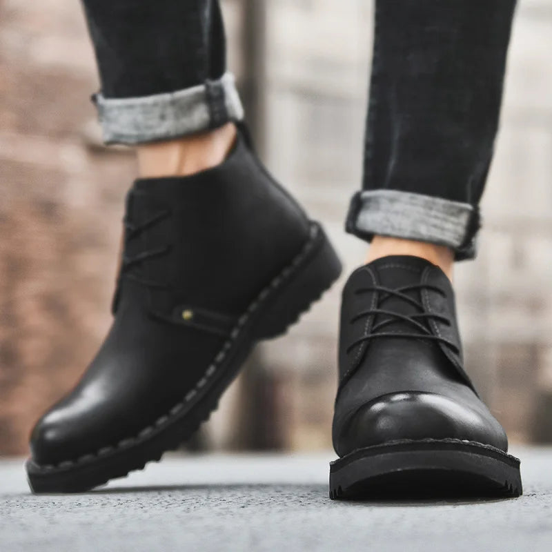 VIPOL Tooling Boots for Men Retro Leather Shoes Comfortable Platform Leisure Flats Classics Outdoor Leisure Men's Boot