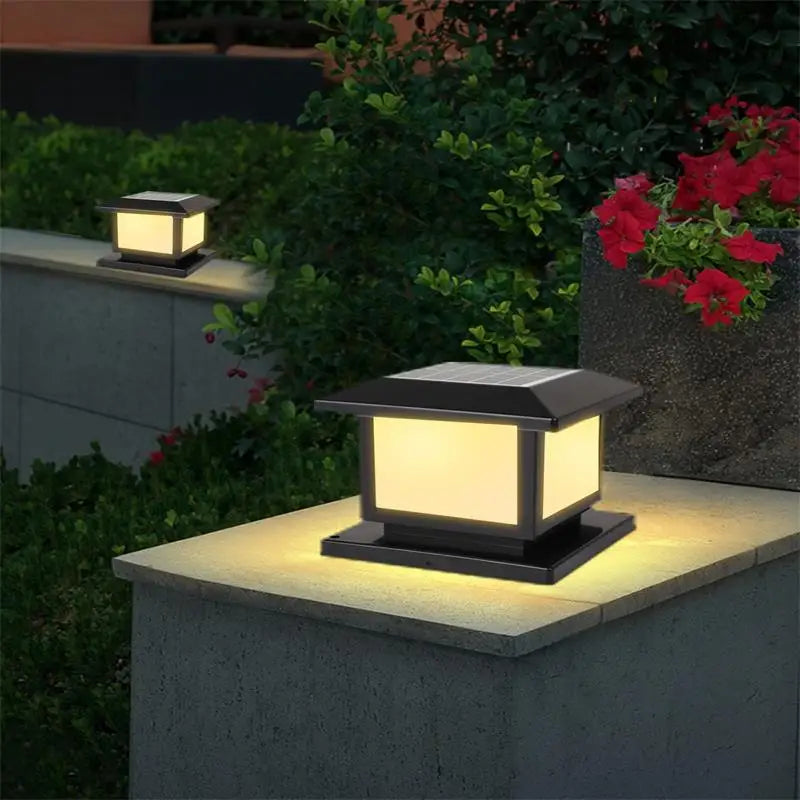Timed LED Solar Outdoor Light Pillar Solar Lights Waterproof Thick Garden Pathway Parking Yard Outdoor Decor Lamp RC Solar Light
