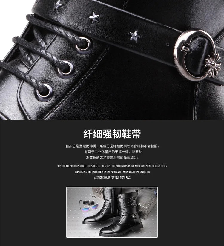 Men's boots winter warmth velvet function metal high-tube cycling boots height-increasing shoes motorcycle boots black 37-48
