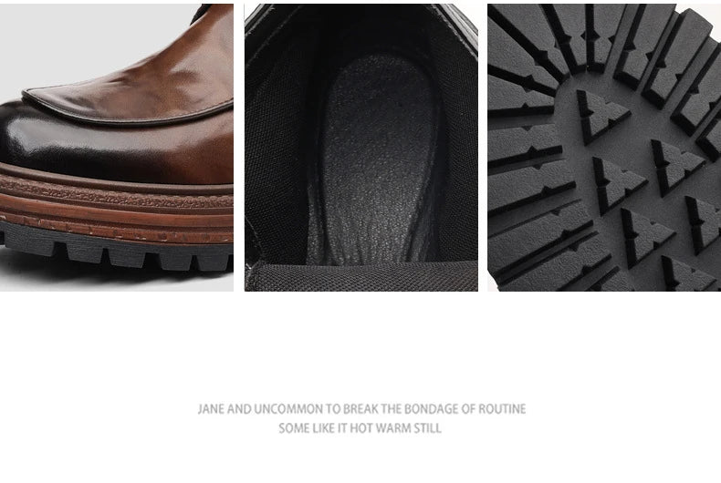 Outdoor Men High Top Leather Shoes Classic Black Leather Boots Motorcycle Breathable Riding Mid-calf Ankle Boots Warm Work Shoes