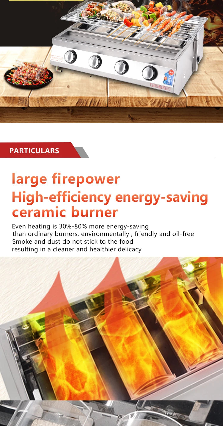 Supplier Stainless Steel Portable BBQ Gas Grill for Outdoor Camping and Restaurant Use