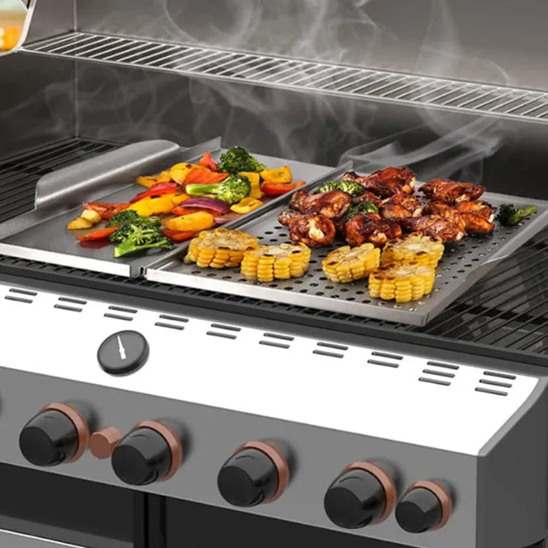 Stainless Steel Griddle Grill Pan 2-in-1 Stove Top Grill Plate Grilled Pan Vegetable Plate Grill Barbecue Trays Outdoor Grilling