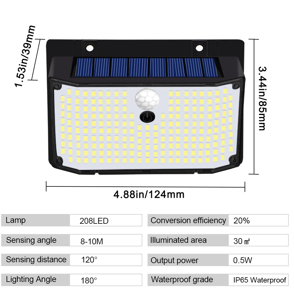 Solar Lights Outdoor 158 LED Solar Wall Lamp Waterproof Wireless Motion Sensor Security 3 Modes Garden Fence Yard Deck Garage