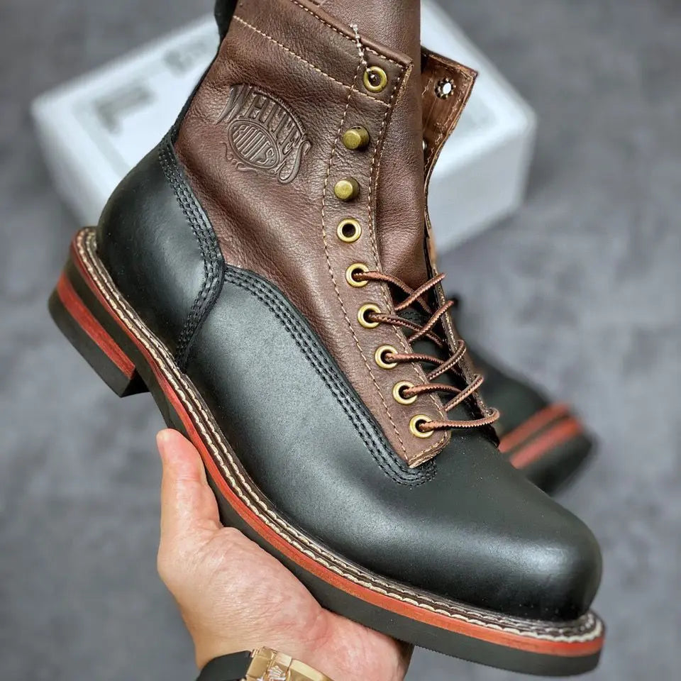 New Arrival! Vintage Motorcycle Boots Casual Men Ankle Boots Cowhide Leather Shoes Wedge Tooling Desert Boots Motorcycle Shoes
