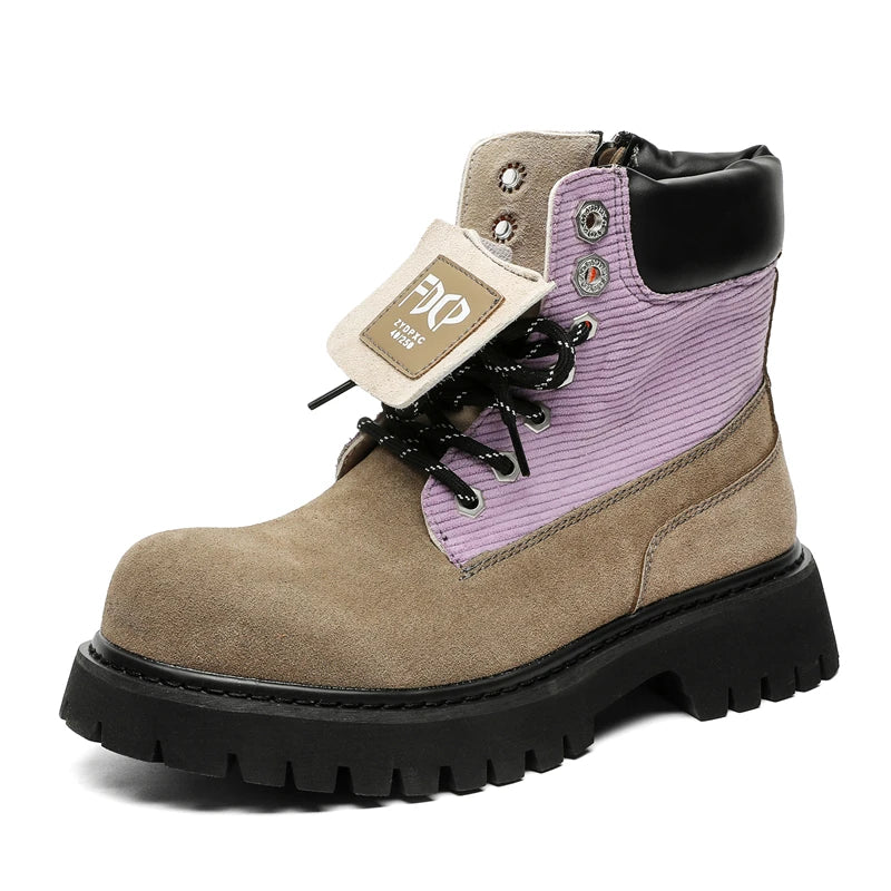 High quality Luxury Leather Boots Man Yellow High top Shoes Winter Men's Ankle Boots Street Motorcycle Shoes botas para hombre