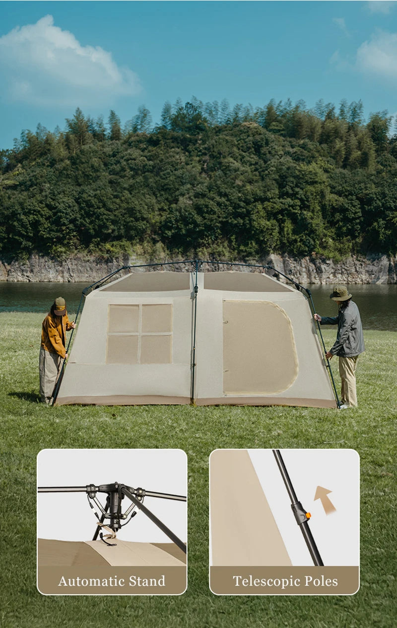 Naturehike Village 13 Automatic Cabin Tent Black Coated Outdoor Camping Picnic Sunscreen 27㎡ 2 Rooms 2 Halls Waterproof Tent