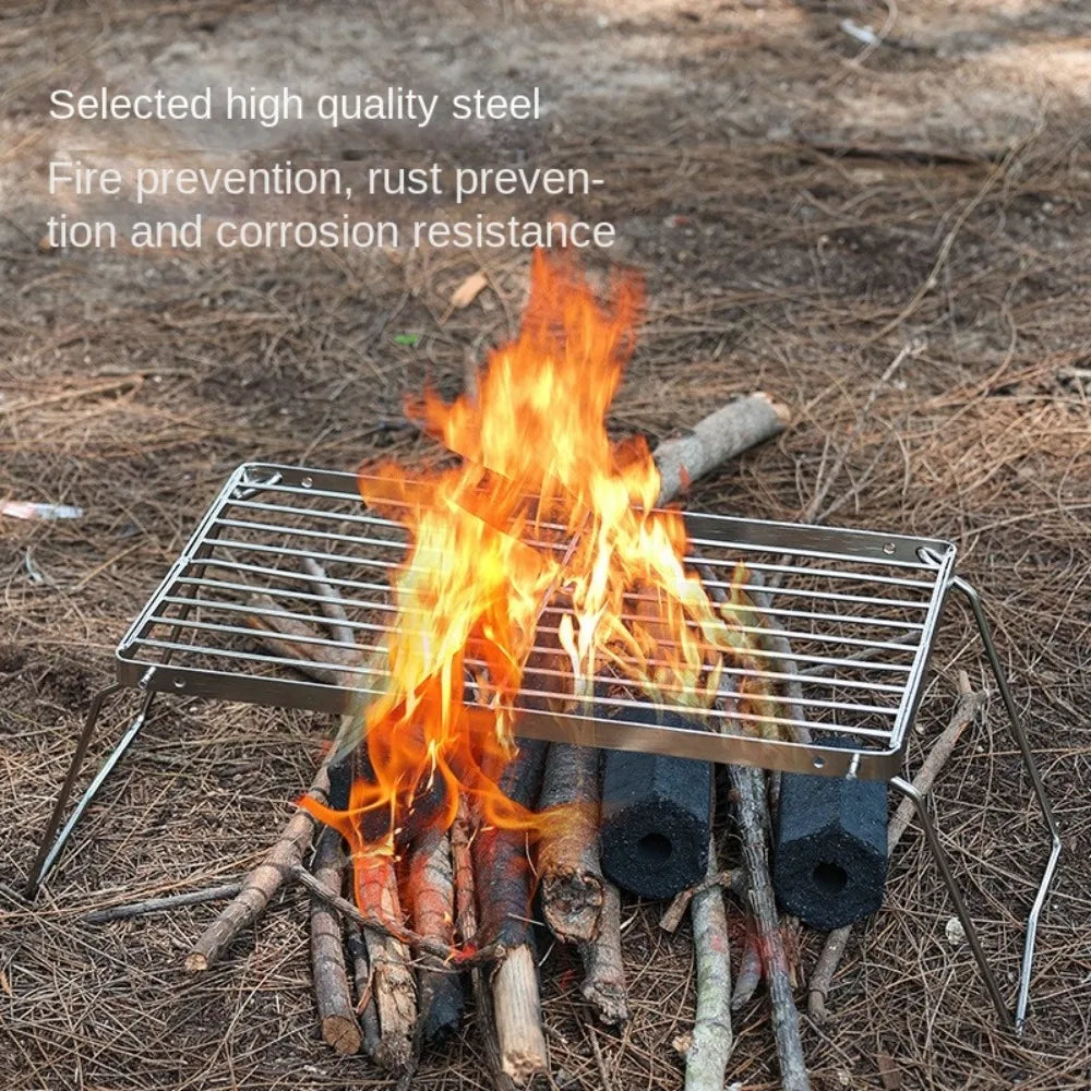 Stainless Steel Foldable Camping Grill Rack Corrosion Resistan Foldable BBQ Stove Stand Folding Heat-resistant