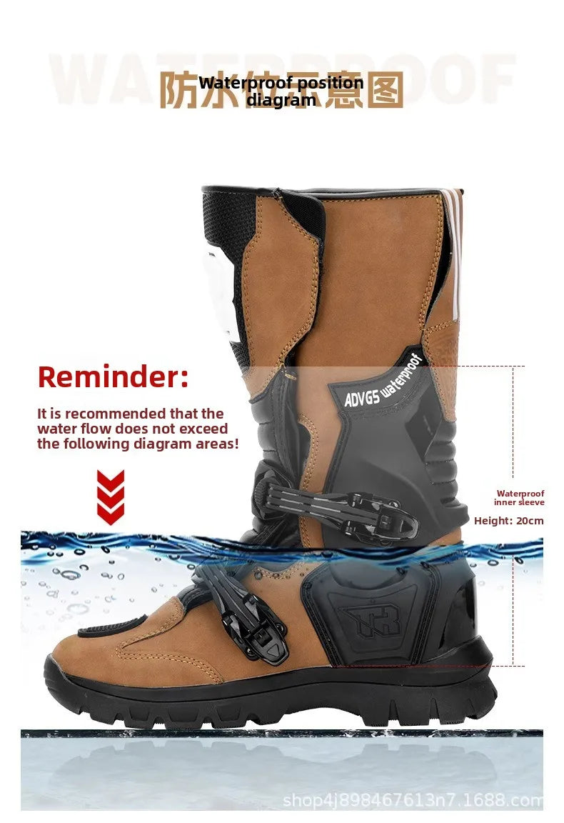 2PCS Waterproof Motorcycle Riding Boots Men Women Genuine Leather Adventure Touring Anti-Slip Protective All-Season CE Certified