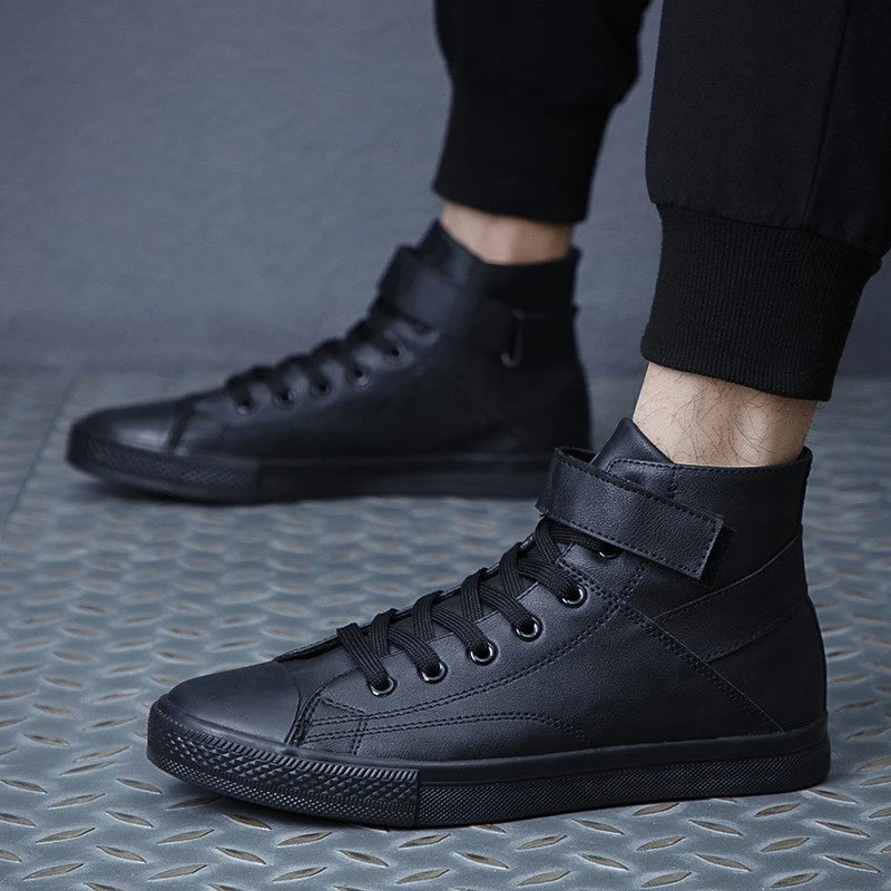 Ankle Boots Men Black PU Leather Shoes Autumn Winter Comfortable Platform Casual Shoes High-top 2022 Fashion Leahter Boots Man