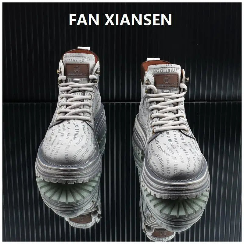 Motorcycle cycling shoes Ankle Boots Casual Sneaker Leather Shoes Loafers  Boots for Men Sports and Wear Round Toe Army Boots