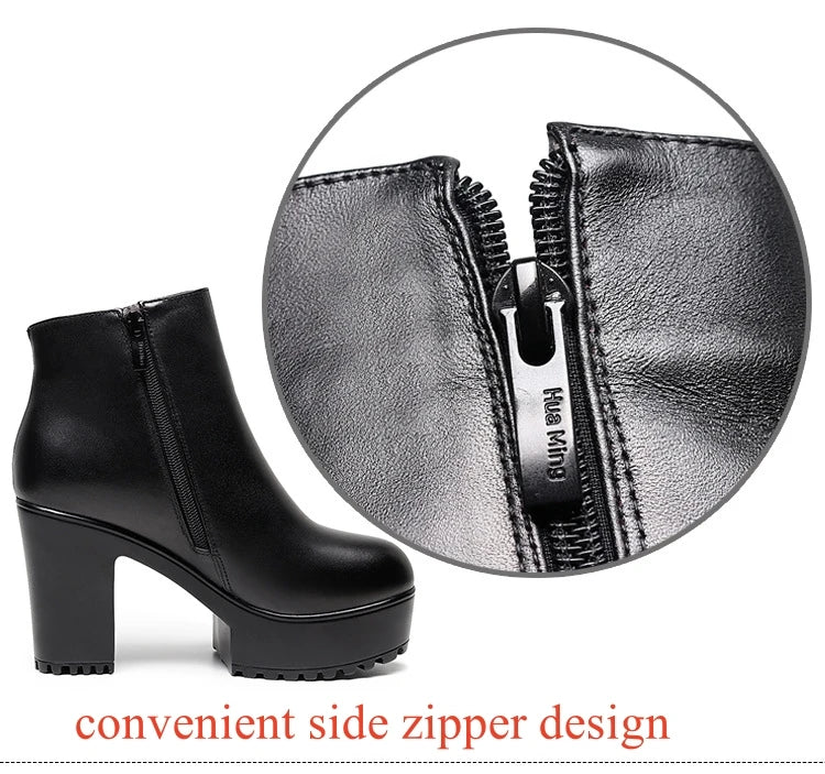 8cm 10cm Small Size 33-43 Thick Bottom Platform Shoes Ankle Boots with Fur 2024 Block High Heels Genuine Leather Boots Office