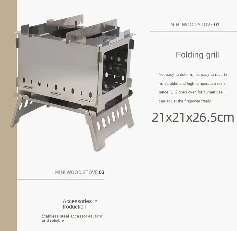 Stainless Steel Folding Camping Stove,Portable Outdoor Barbecue Grill Firewood Stove Folding Stove Burning BBQ Tools Fire Table