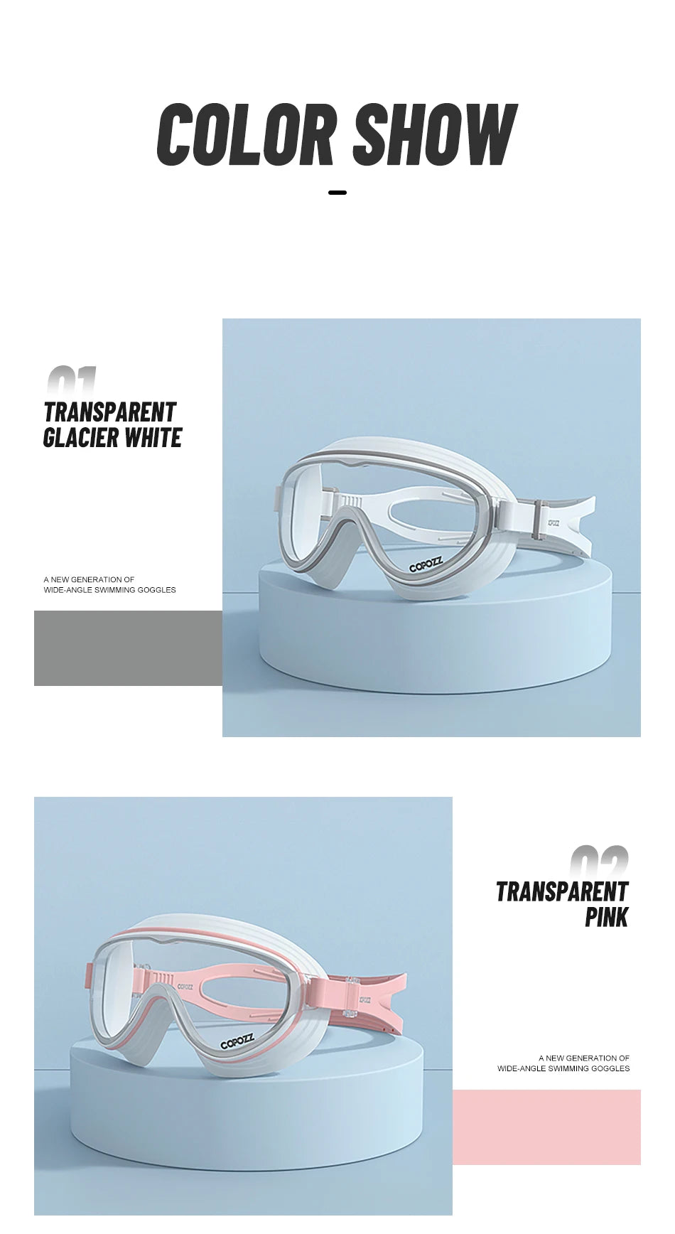 COPOZZ New Large Frame Adults Swimming Goggles Professional Plating Durable Anti Fog Comfort Eyewear Swimming Glasses Men Women