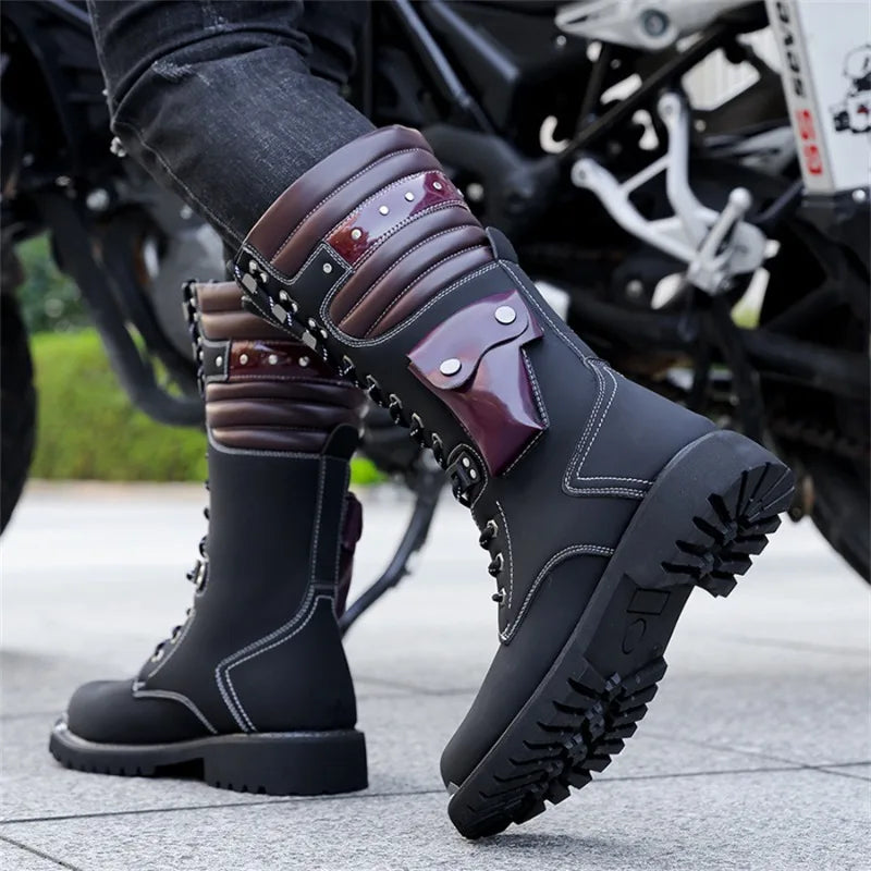 Luxury Brand Men's Mid-calf Boots 2025 New High Top Leather Boots Fashion Motorcycle Boots for Men Trendy Street Punk Boot Botas