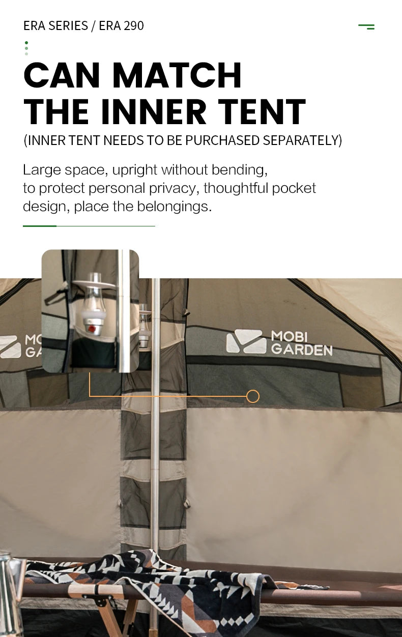 MOBI GARDEN Era290 Outdoor Family Pyramid Camping Tent 5-8 Person Large Space Lobby Sun Shelter Thickened Cotton Portable Tent