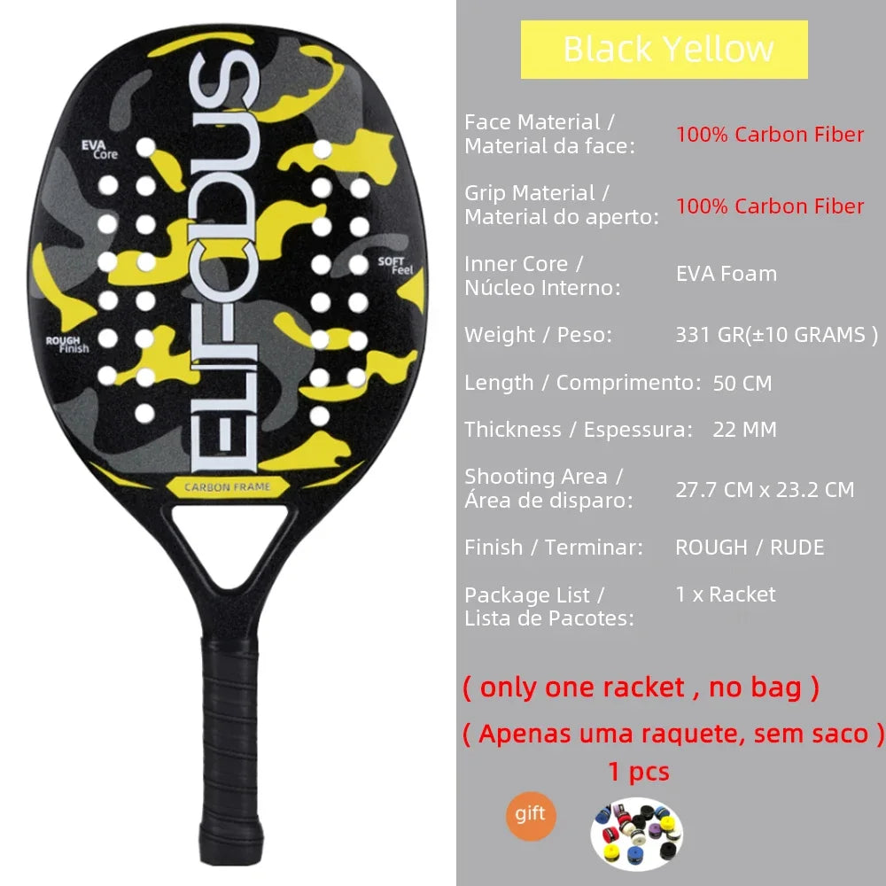 New 18K 12K 3K Full Carbon and Glass Fiber Beach Tennis Racket Matte Face Tennis Racquet
